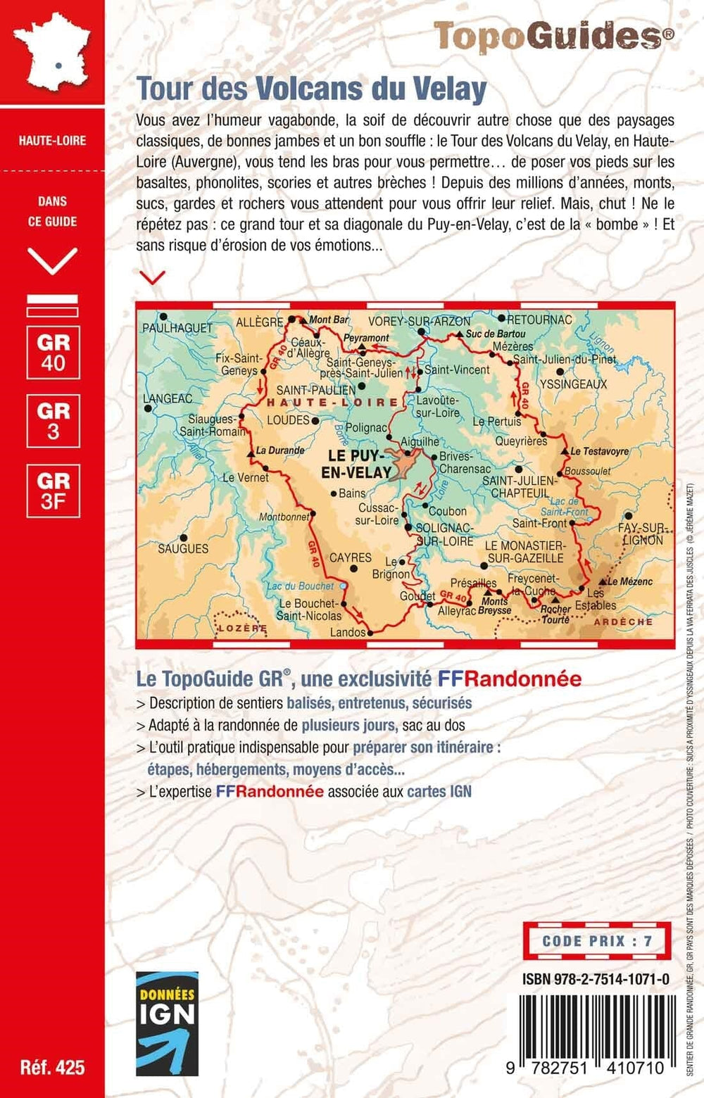 Topoguide de randonnée - Tour des Volcans du Velay GR40/3/3F | FFR guide petit format FFR - Fédération Française de Randonnée 