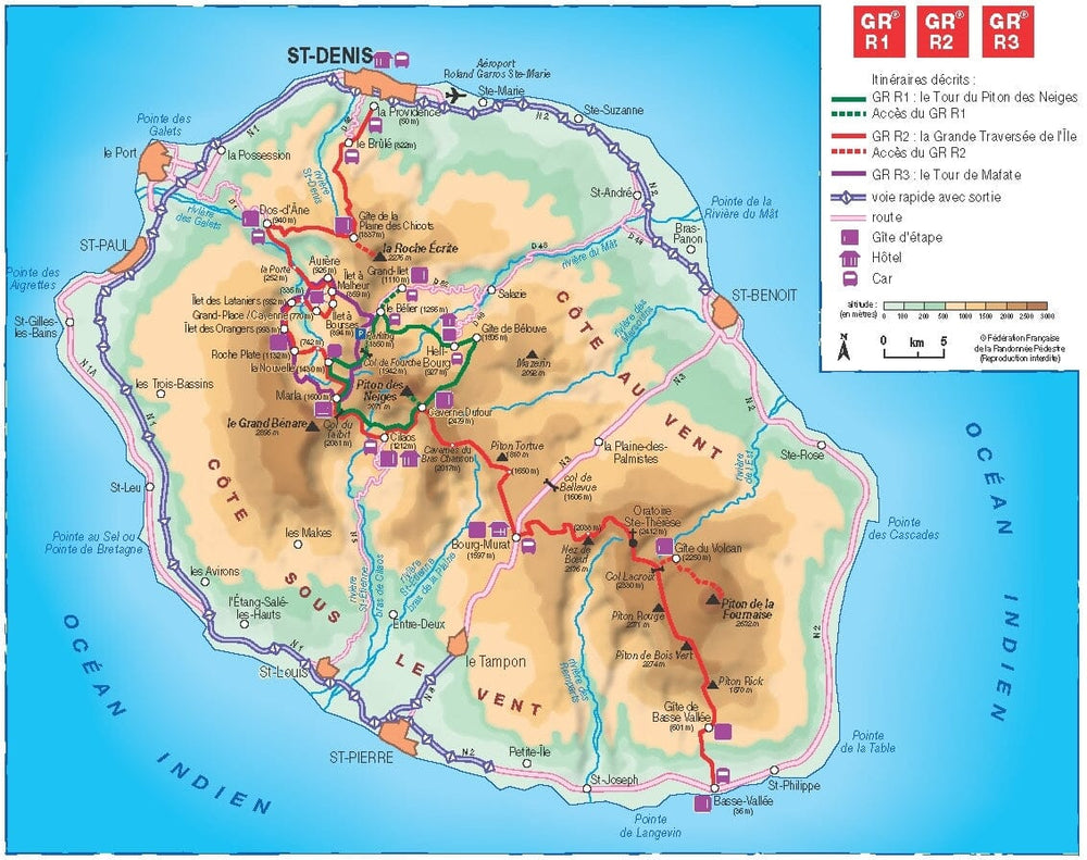 Topoguide de randonnée - Tours et traversée de l'île de La Réunion - GR R1/R2/R3 | FFR guide de randonnée FFR - Fédération Française de Randonnée 