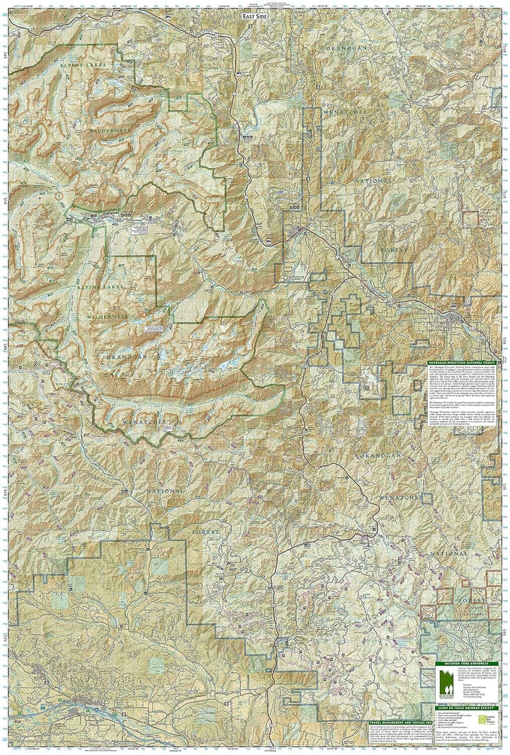 Trails Map of Alpine Lakes Wilderness Area (Mt Baker-Snoqualmie & Okanogan-Wenatchee National Forests, Washington), # 825 | National Geographic carte pliée National Geographic 