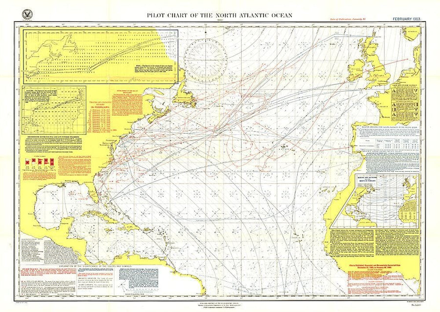 1903 Pilot Chart of the North Atlantic Ocean Map Wall Map 