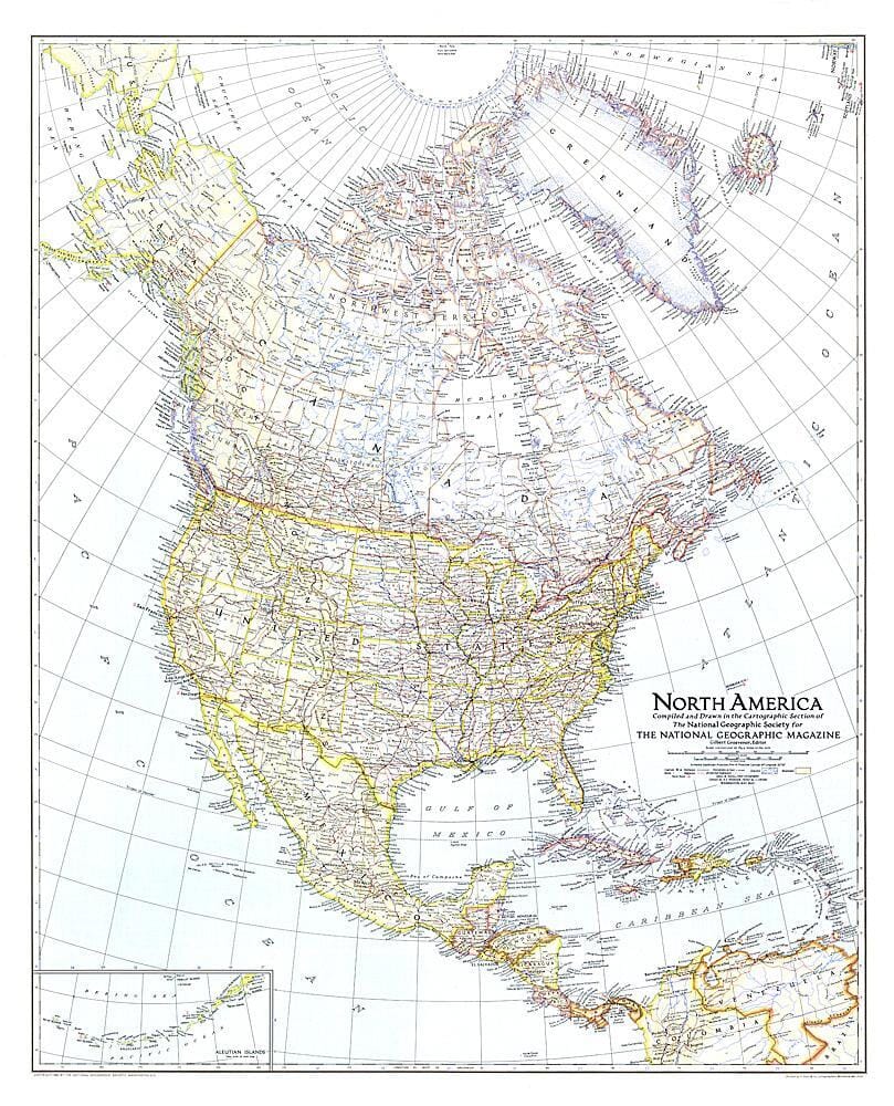 1942 North America Map Wall Map 