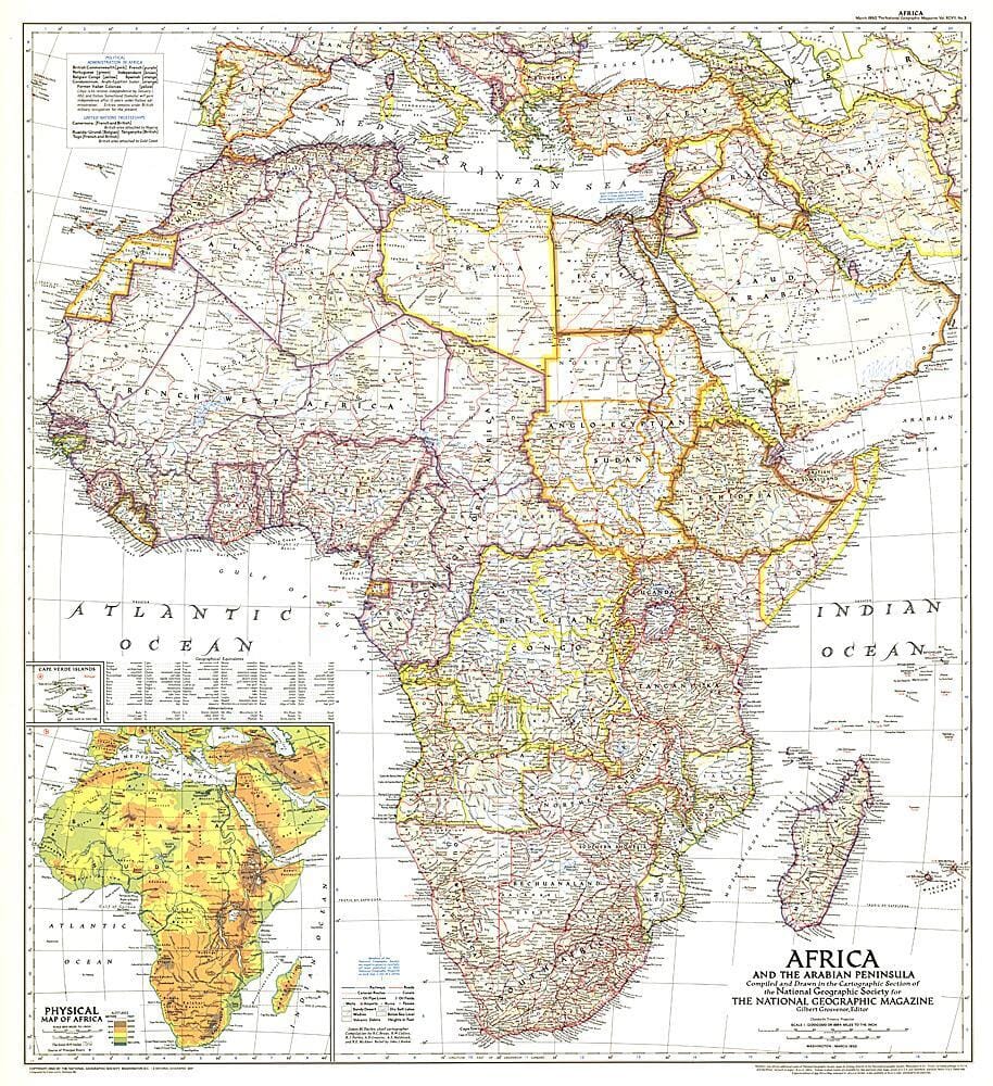 1950 Africa and the Arabian Peninsula Map Wall Map 