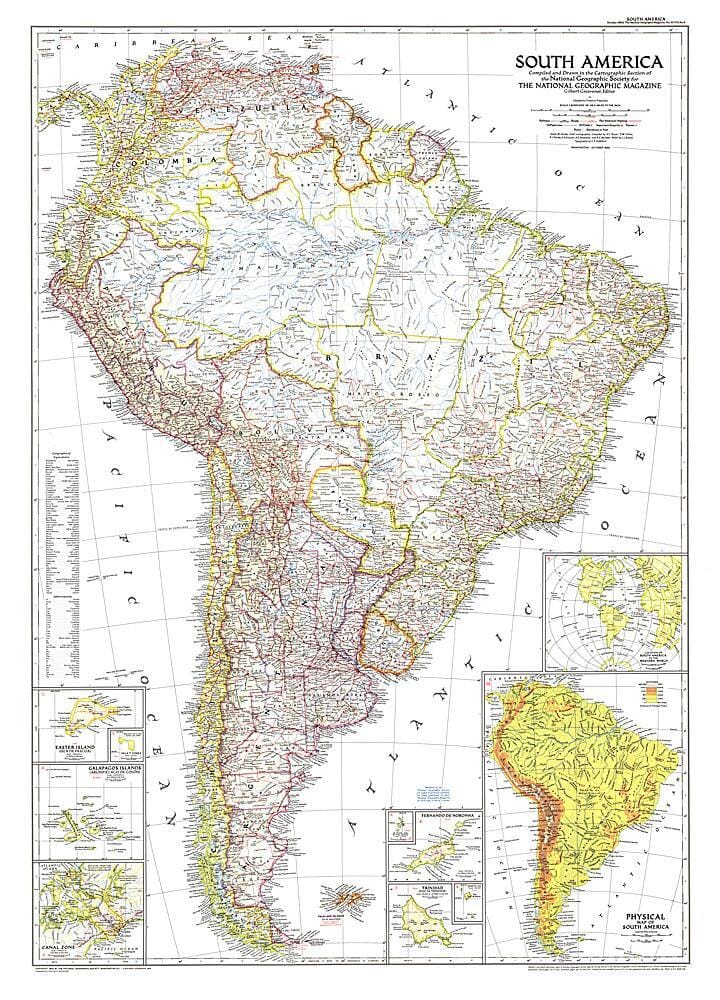1950 South America Map Wall Map 