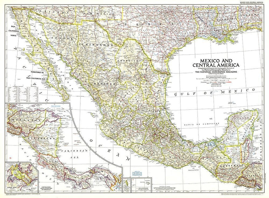 1953 Mexico and Central America Map Wall Map 