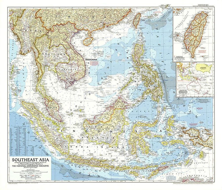 1955 Southeast Asia Map Wall Map 