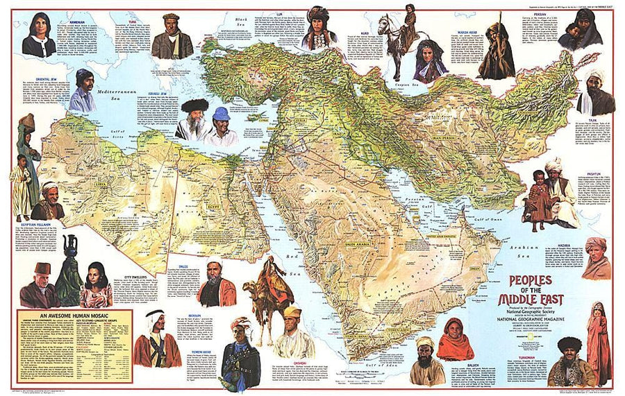 1972 Peoples of the Middle East Map Wall Map 
