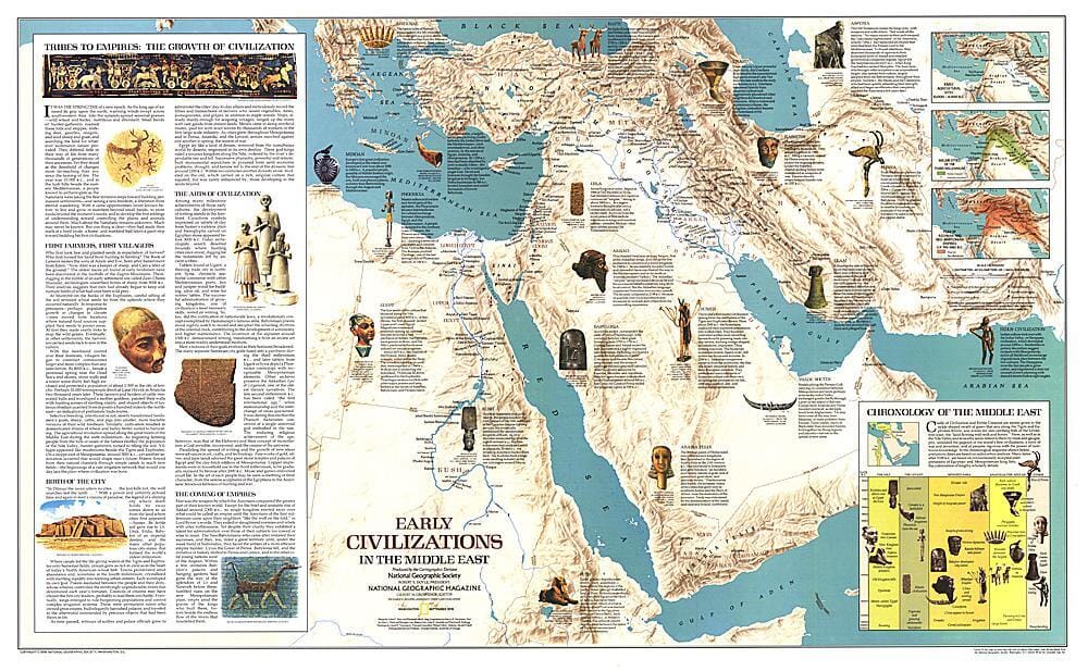 1978 Early Civilizations in the Middle East Map Wall Map 