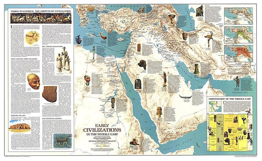 1978 Early Civilizations in the Middle East Map Wall Map 