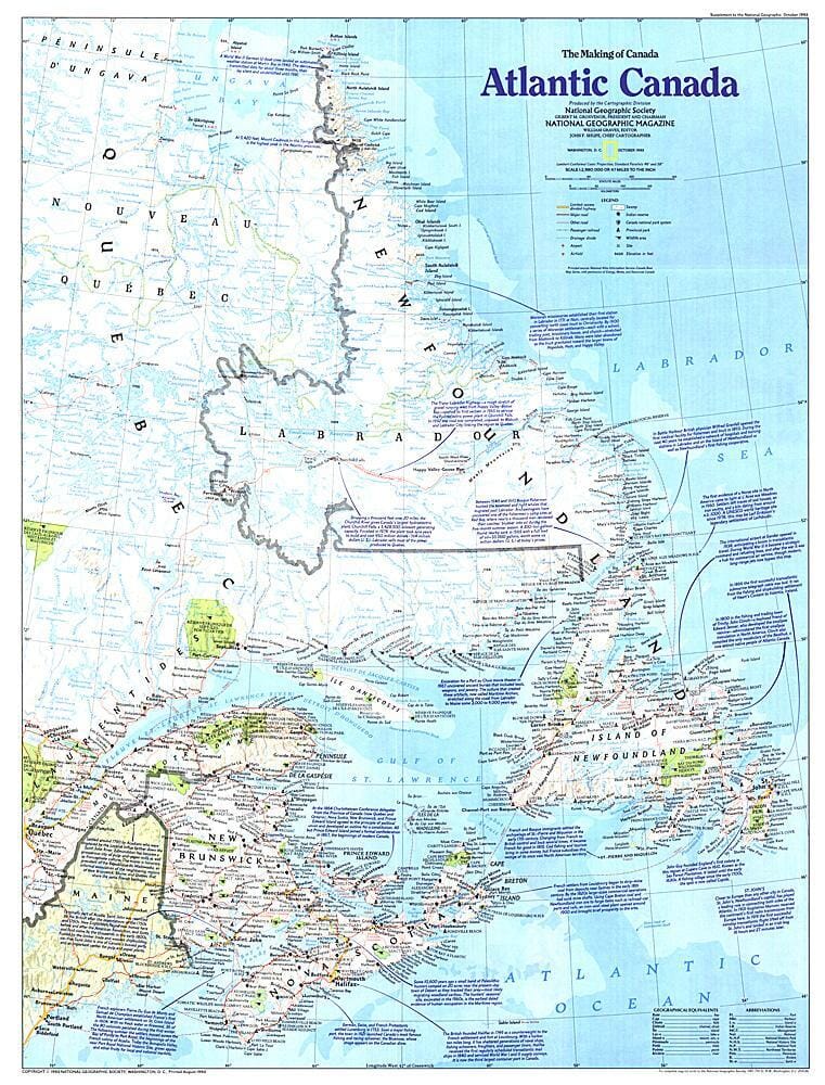 1993 Making of Canada, Atlantic Canada Map Wall Map 