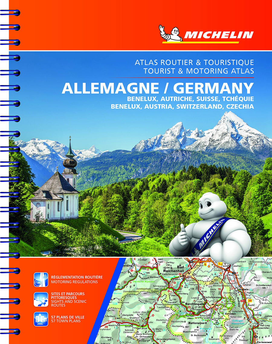 Atlas routier à spirales - Allemagne, Benelux, Autriche, Suisse, République Tchèque (multilingue) 2021/22 | Michelin atlas Michelin 