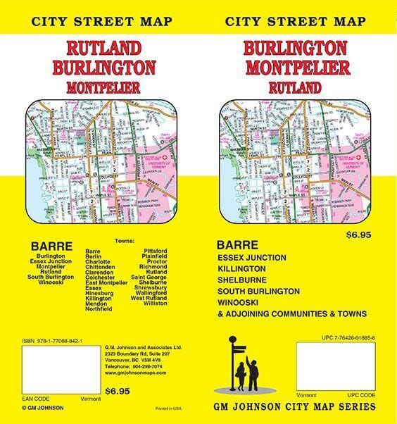 Burlington - Rutland - Montpelier and Barre - Vermont | GM Johnson Road Map 