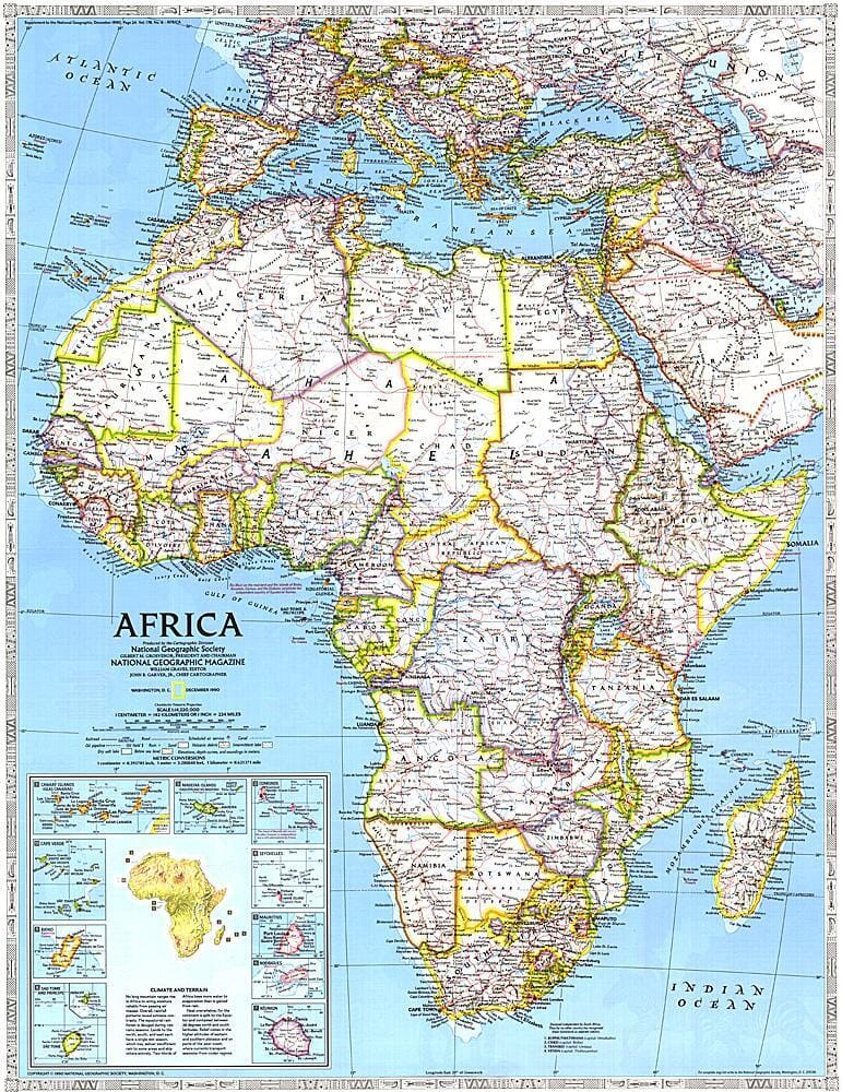 1990 Africa Map Wall Map 