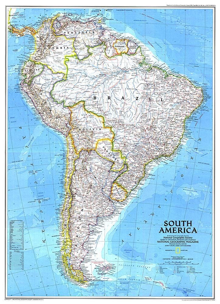 1992 South America Map Wall Map 