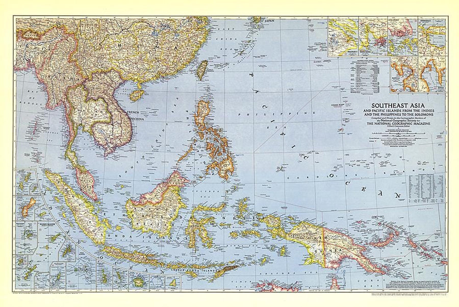 1944 Southeast Asia and the Pacific Islands Map Wall Map 