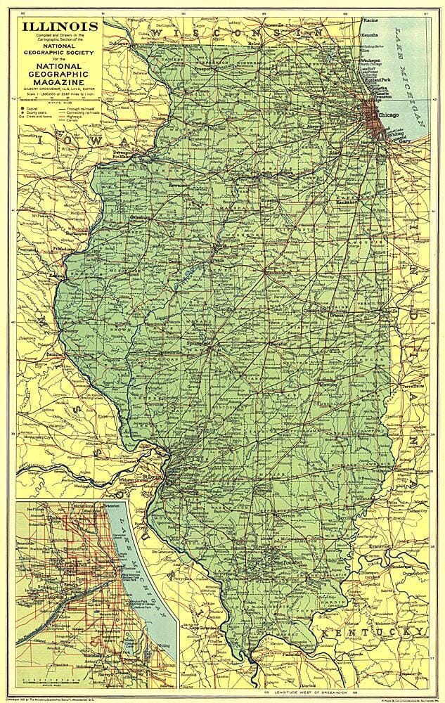 1931 Illinois Map Wall Map 