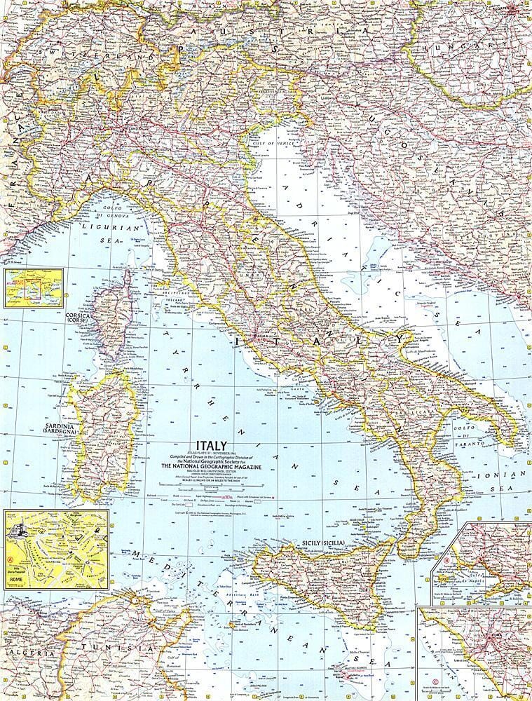 1961 Italy Map Wall Map 