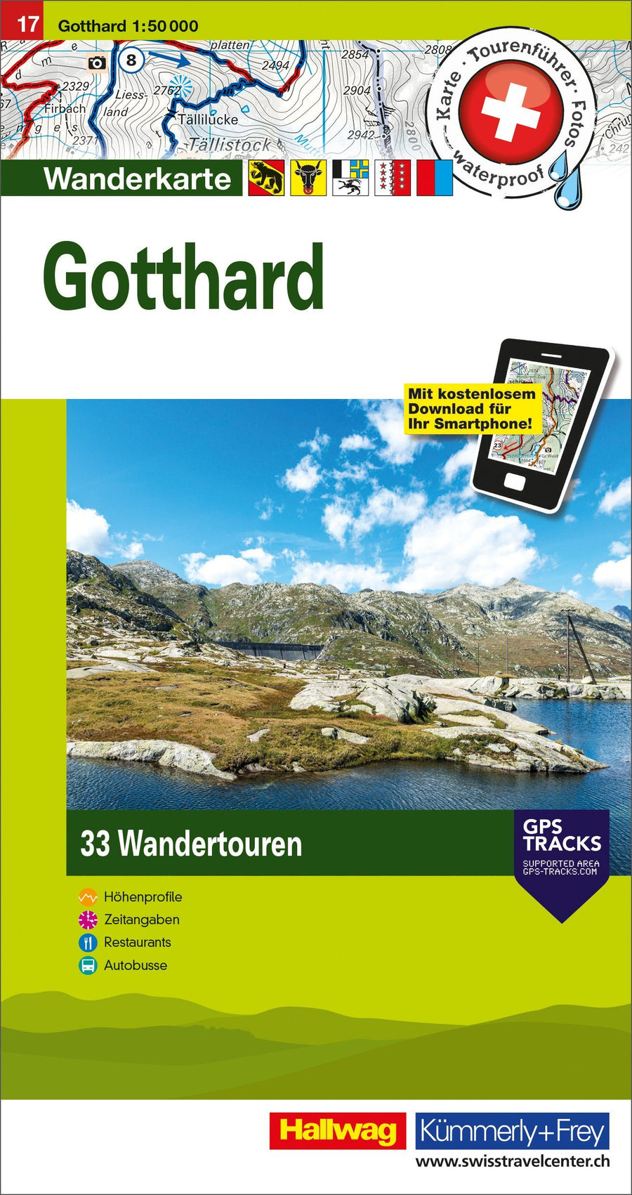 Carte de randonnée backcountry n° HKF.WK.17 - Gotthard (Suisse) | Hallwag carte pliée Hallwag 