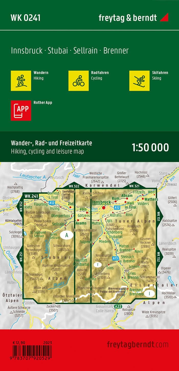 Carte de randonnée & cycliste - Innsbrück - Stubai - Sellrain - Brenner (Alpes autrichiennes), n° WK241 | Freytag & Berndt carte pliée Freytag & Berndt 