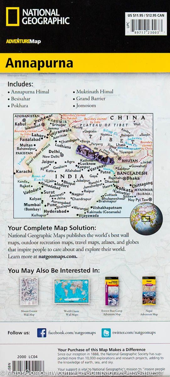 Carte de randonnée de l'Annapurna (Népal) | National Geographic carte pliée National Geographic 