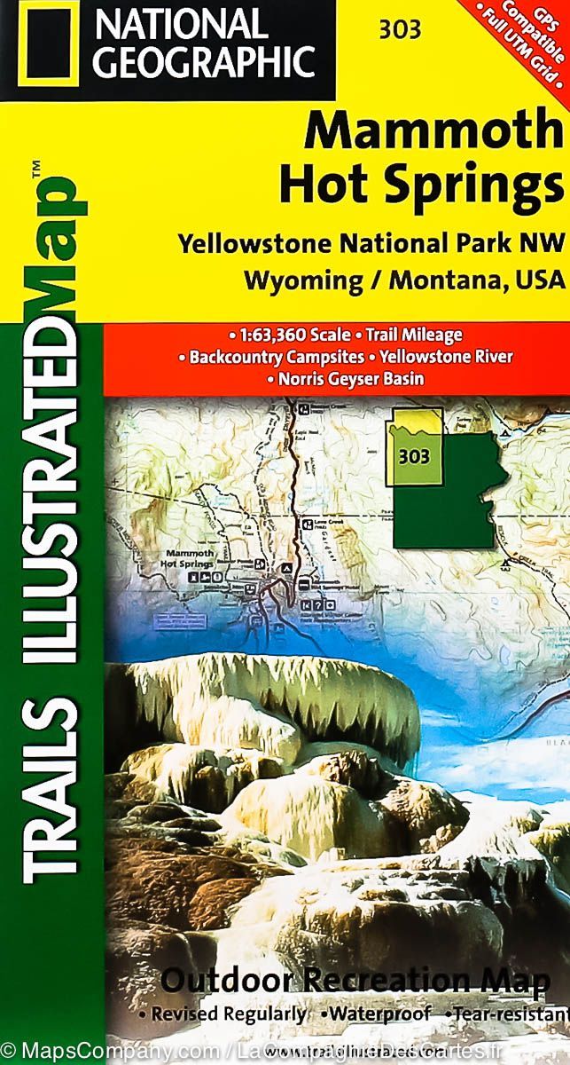 Carte de randonnée de Mammoth Hot Springs(Parc National de Yellowstone, USA) | National Geographic - La Compagnie des Cartes