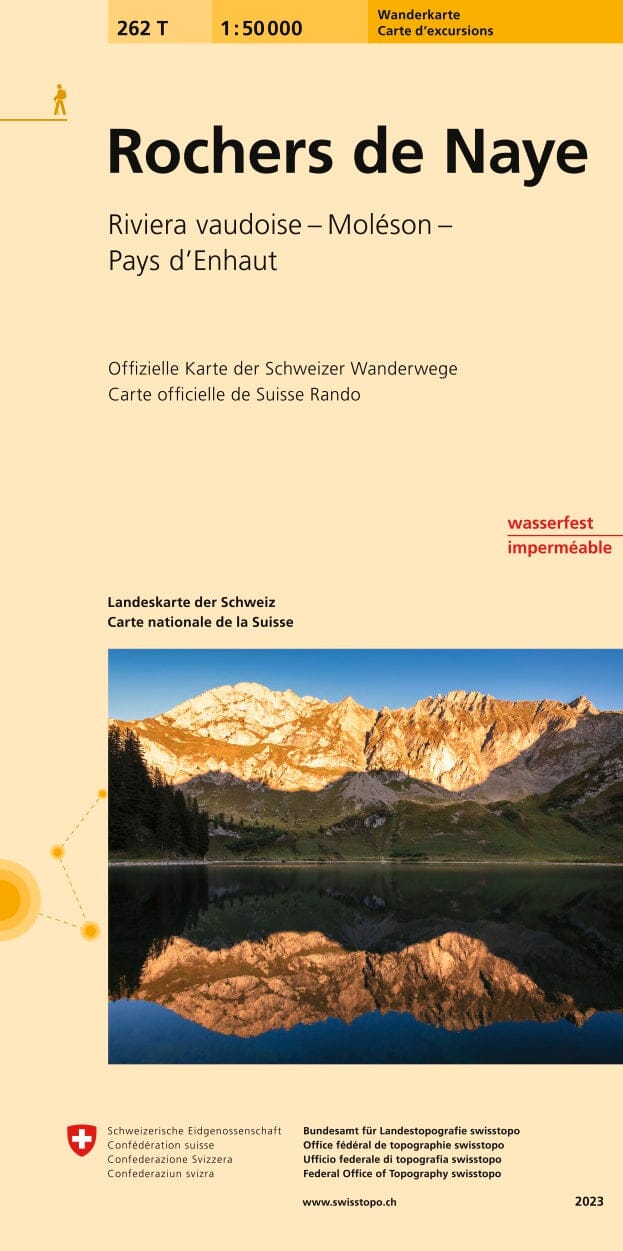 Carte de randonnée imperméable n° 262T - Rochers de Naye (Suisse) | Swisstopo - Excursions au 1/50 000 carte pliée Swisstopo 
