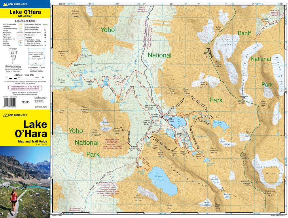 Carte de randonnée - Lac O'Hara (PN Yoho, Colombie-Britannique) | Gem Trek carte pliée Gem Trek Publishing 