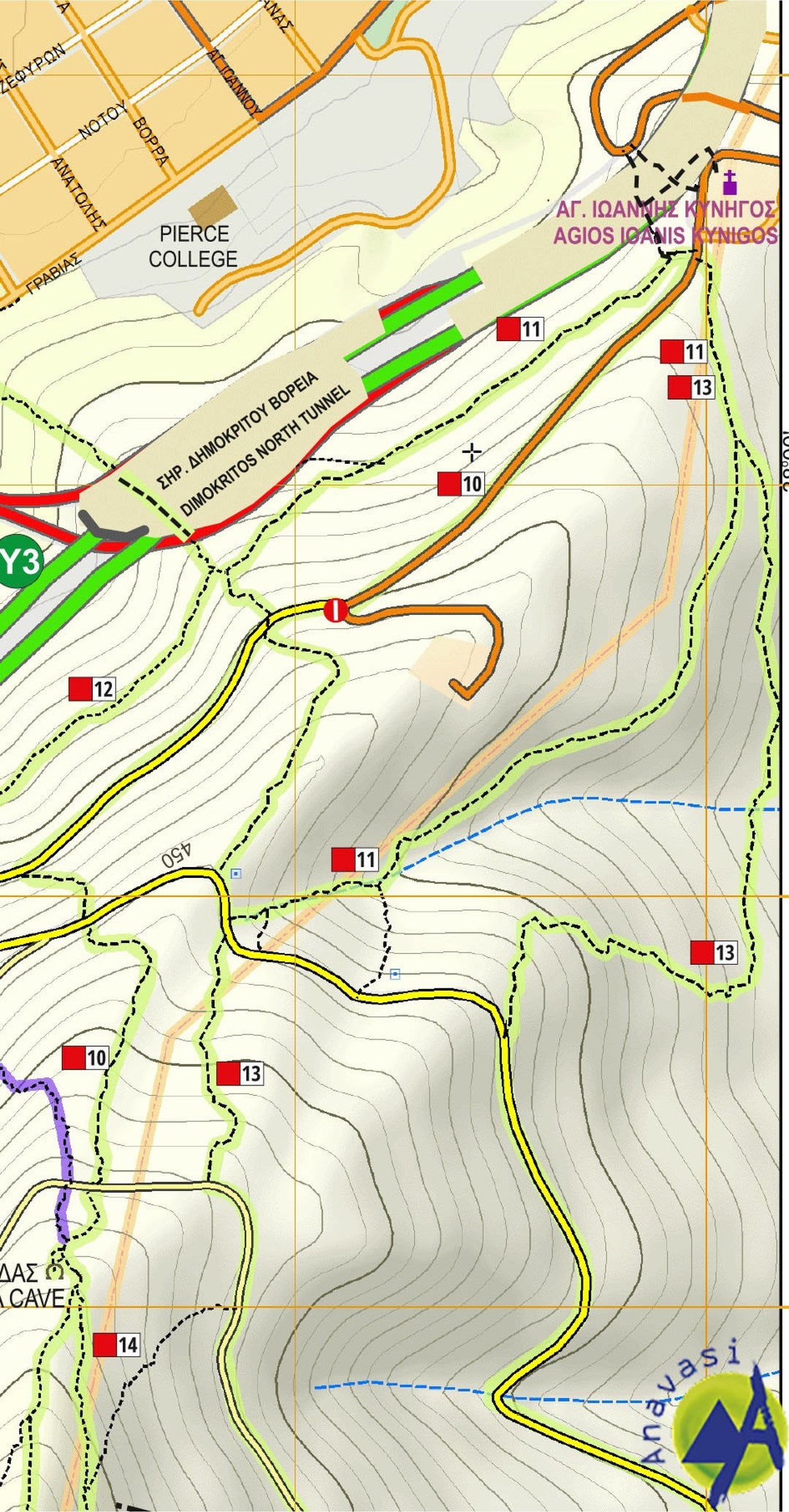 Carte de randonnée - Mont Hymette Nord & Sud | Anavasi carte pliée Anavasi 