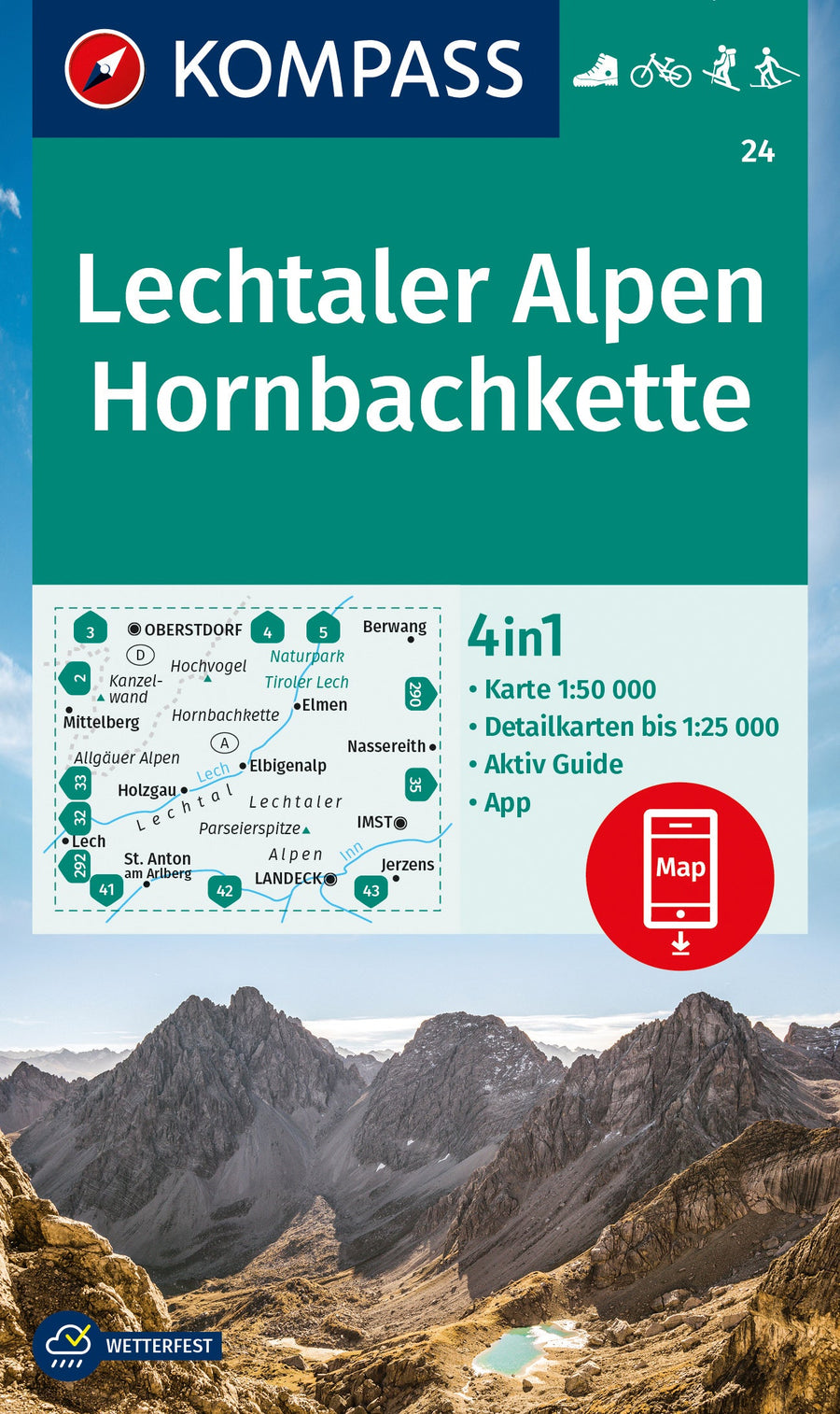 Carte de randonnée n° 024 - Lechtaler Alpen, Hornbachkette (Tyrol, Autriche) | Kompass carte pliée Kompass 