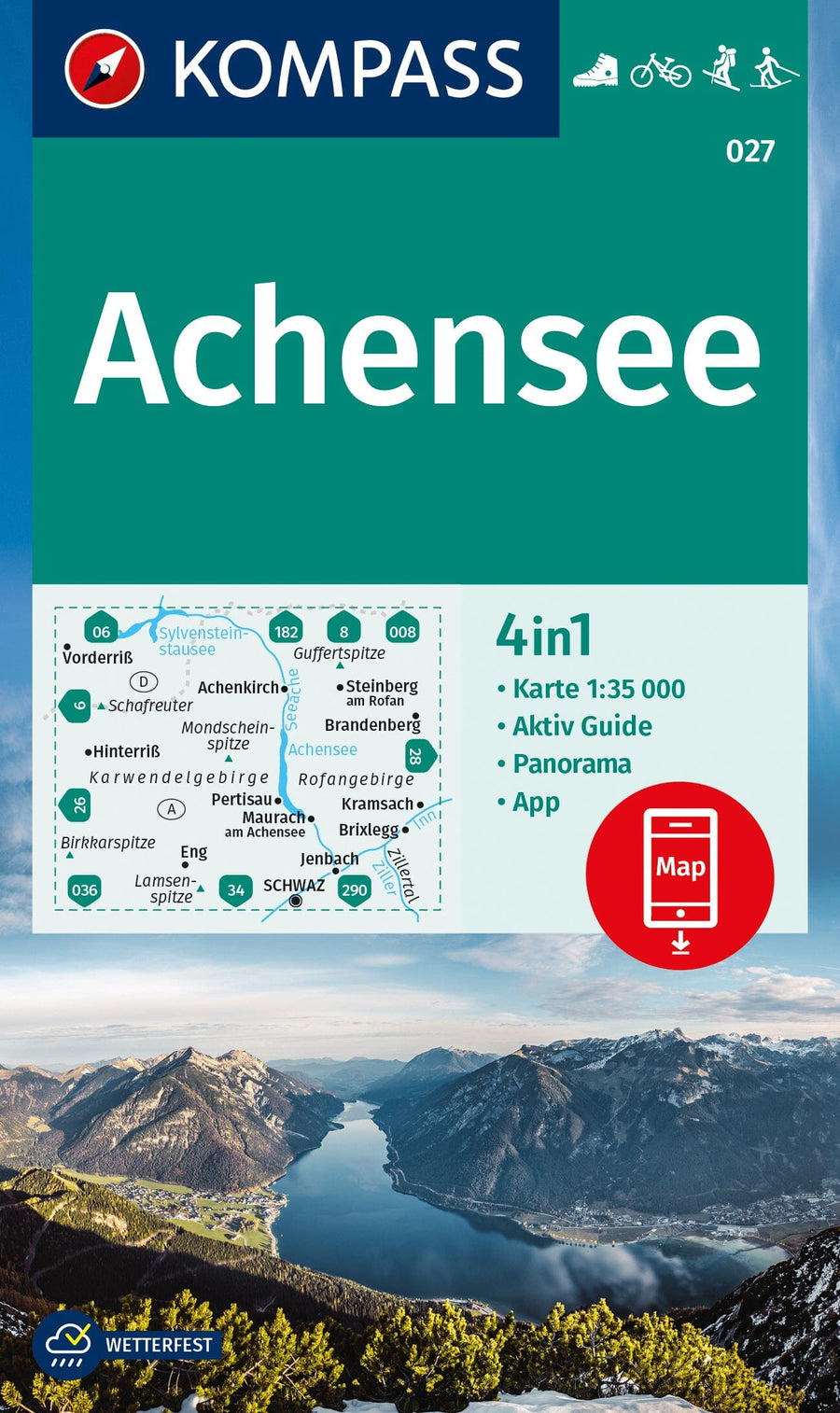 Carte de randonnée n° 027 - Lac Achen + Guide (Tyrol, Autriche) | Kompass carte pliée Kompass 