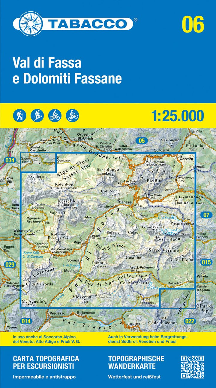 Carte de randonnée n° 06 - Val di Fassa (Dolomites, Italie) | Tabacco carte pliée Tabacco 