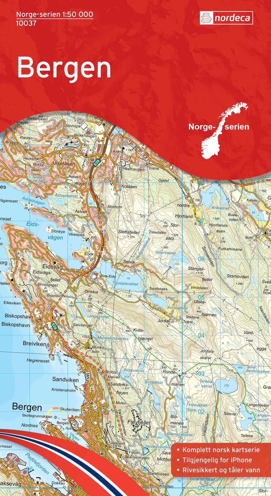 Carte de randonnée n° 10037 - Bergen (Norvège) | Nordeca - Norge-serien carte pliée Nordeca 