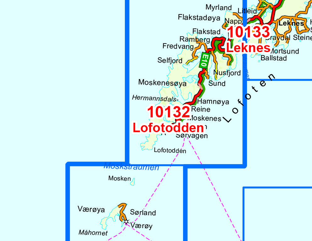 Carte de randonnée n° 10132 - Lofotodden (Iles Lofoten) (Norvège) | Nordeca - Norge-serien carte pliée Nordeca 