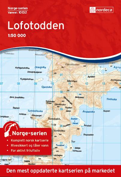 Carte de randonnée n° 10132 - Lofotodden (Iles Lofoten) (Norvège) | Nordeca - Norge-serien carte pliée Nordeca 