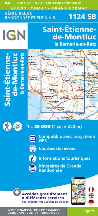 Carte de randonnée n° 1124 - St-Etienne-de-Montluc, la Bernerie-en-Retz | IGN - Série Bleue carte pliée IGN 