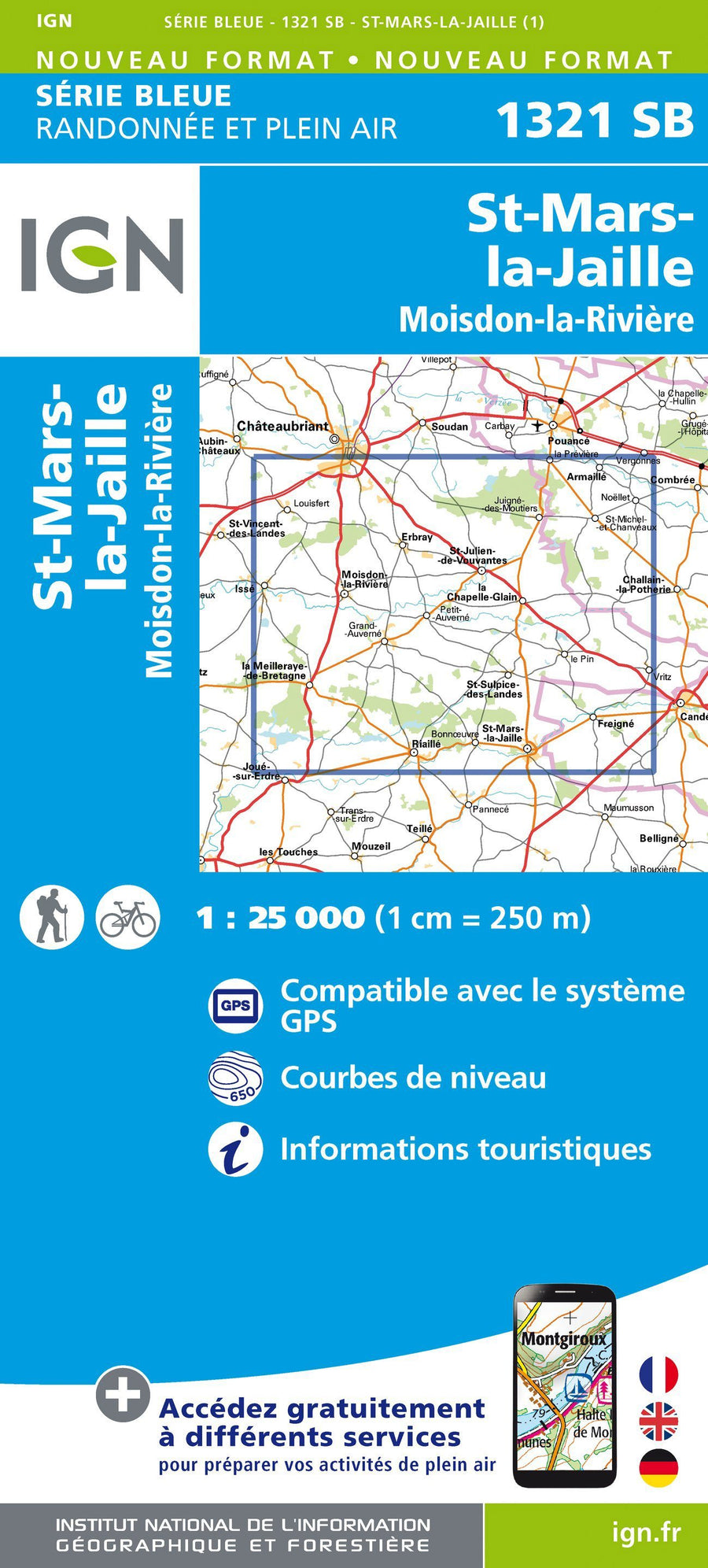 Carte de randonnée n° 1321 - St-Mars-la-Jaille, Moisdon-la-Rivière | IGN - Série Bleue carte pliée IGN 