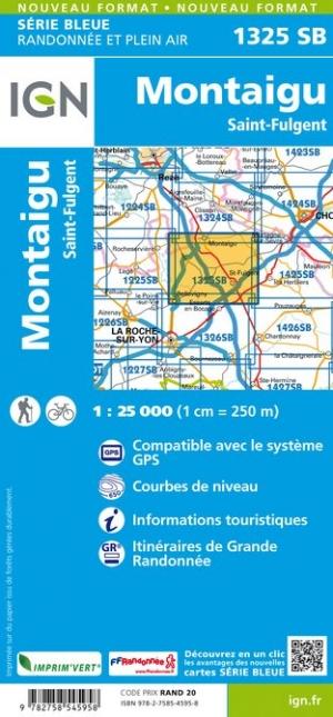 Carte de randonnée n° 1325 - St-Fulgent, Montaigu | IGN - Série Bleue carte pliée IGN 