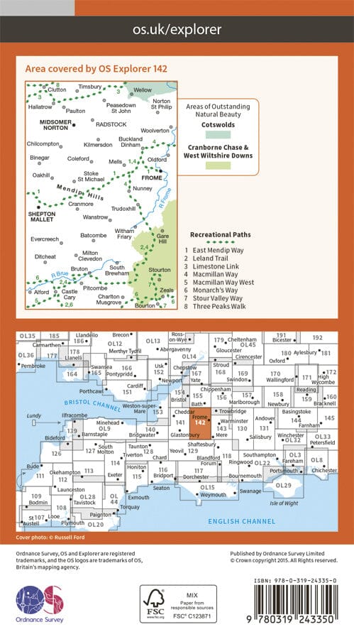 Carte de randonnée n° 142 - Cheddar Gorge / Mendip Hills East (Grande Bretagne) | Ordnance Survey - Explorer carte pliée Ordnance Survey 