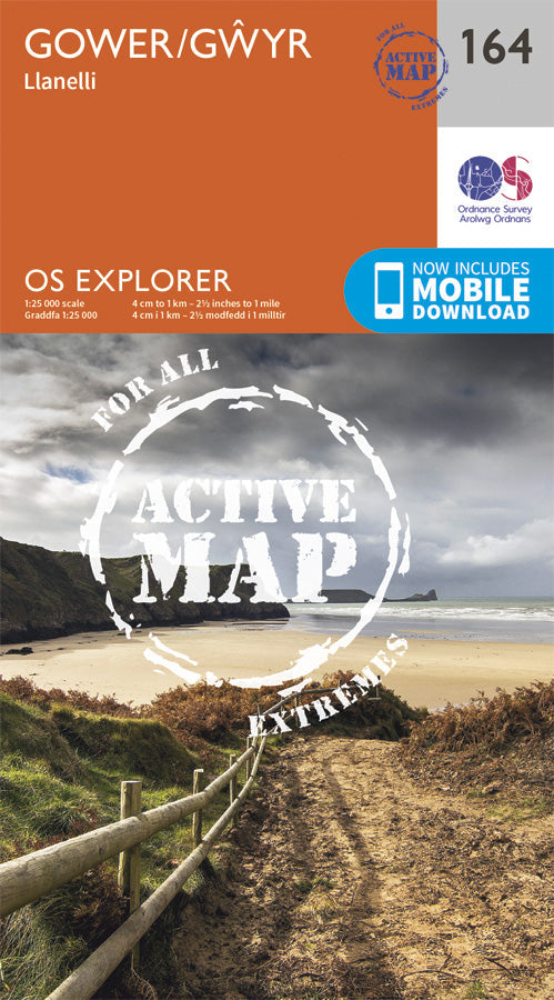 Carte de randonnée n° 164 - Gower, Gwyr (Grande Bretagne) | Ordnance Survey - Explorer carte pliée Ordnance Survey Plastifiée 