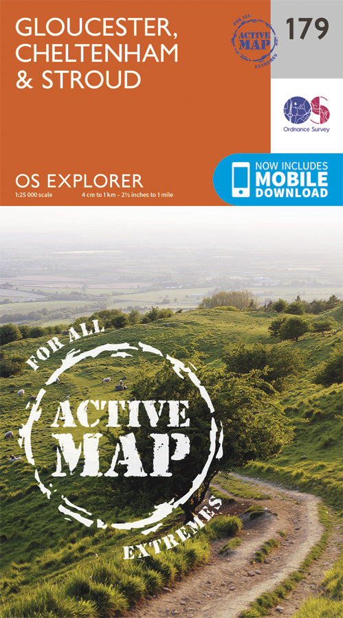 Carte de randonnée n° 179 - Gloucester, Cheltenham, Stroud (Grande Bretagne) | Ordnance Survey - Explorer carte pliée Ordnance Survey Plastifiée 