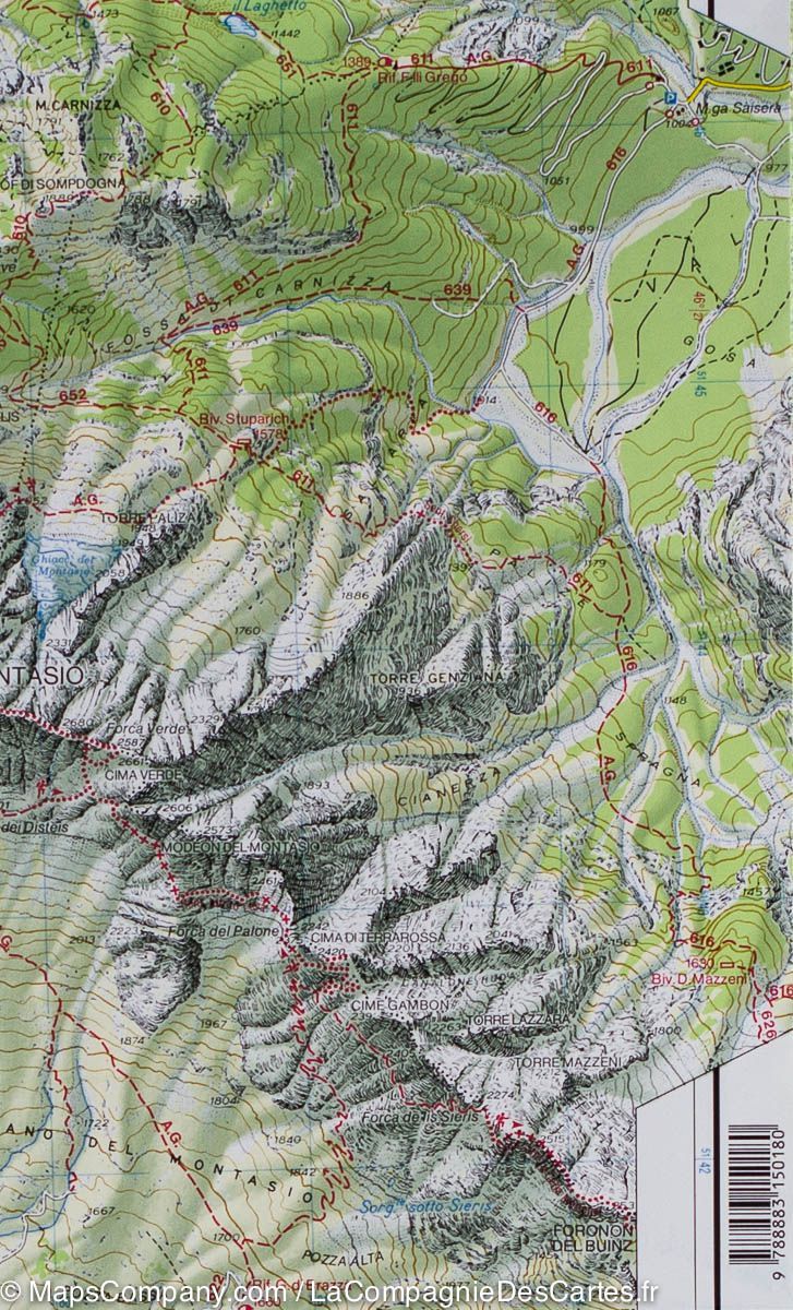Carte de randonnée n° 18 - Alpes carniques orientales et canal del ferro (Préalpes carniques, Italie) | Tabacco carte pliée Tabacco 