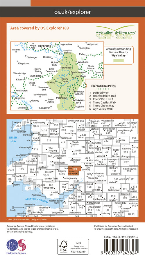 Carte de randonnée n° 189 - Hereford & Ross-on-Wye (Grande Bretagne) | Ordnance Survey - Explorer carte pliée Ordnance Survey Papier 