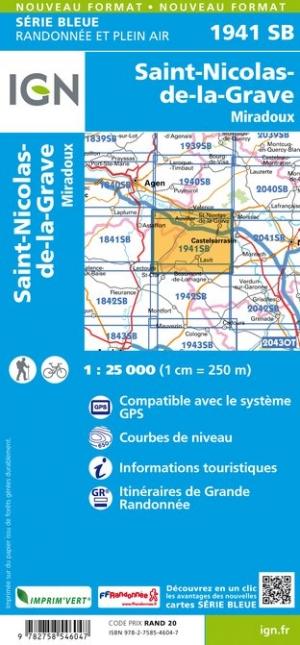 Carte de randonnée n° 1941 - Saint-Nicolas-de-la-Grave, Miradoux | IGN - Série Bleue carte pliée IGN 