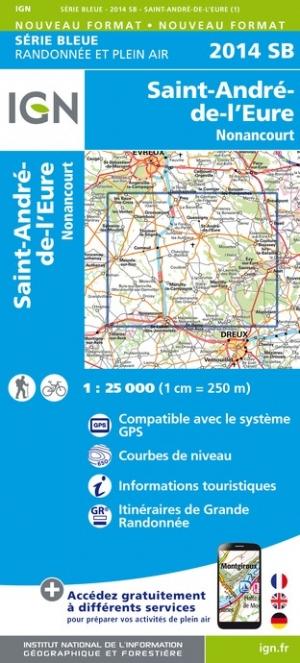 Carte de randonnée n° 2014 - St-André-de-l'Eure, Nonancourt | IGN - Série Bleue carte pliée IGN 
