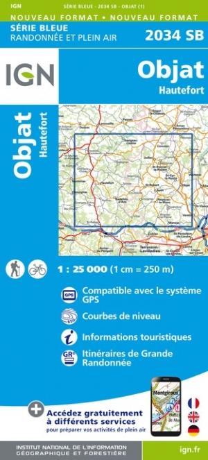 Carte de randonnée n° 2034 - Objat, Hautefort | IGN - Série Bleue carte pliée IGN 
