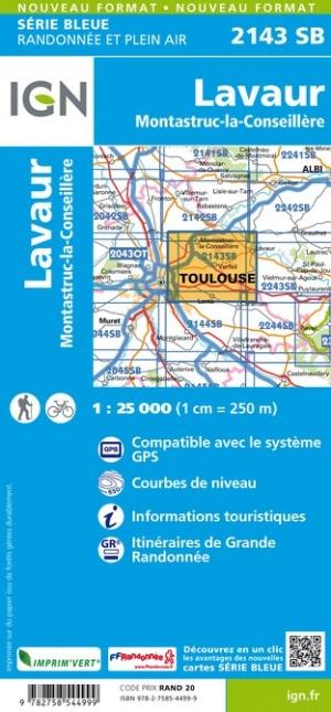 Carte de randonnée n° 2143 - Lavaur, Montastruc-la-Conseillère | IGN - Série Bleue carte pliée IGN 