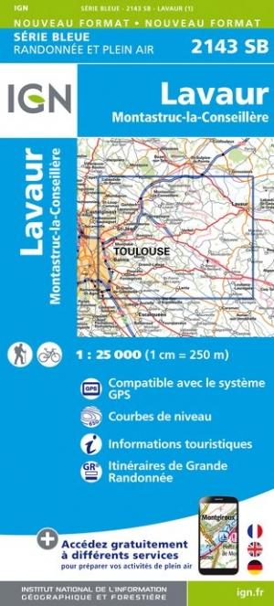 Carte de randonnée n° 2143 - Lavaur, Montastruc-la-Conseillère | IGN - Série Bleue carte pliée IGN 