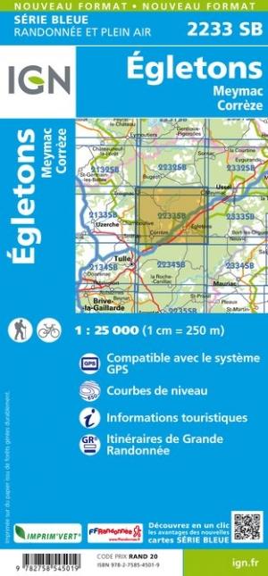 Carte de randonnée n° 2233 - Egletons, Meymac | IGN - Série Bleue carte pliée IGN 