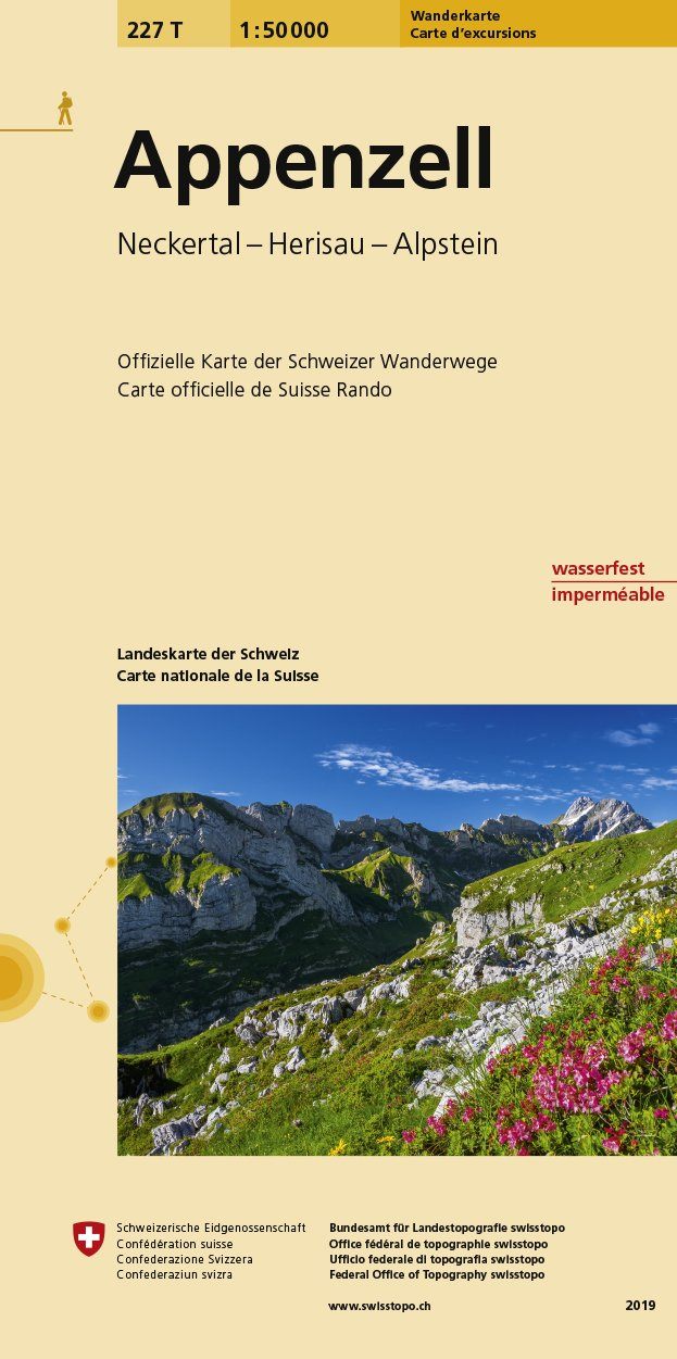 Carte de randonnée n° 227T - Appenzell (Suisse) | Swisstopo - Excursions au 1/50 000 carte pliée Swisstopo 