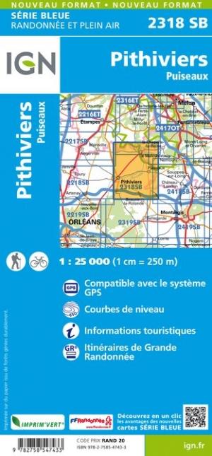 Carte de randonnée n° 2318 - Pithiviers, Puiseaux | IGN - Série Bleue carte pliée IGN 