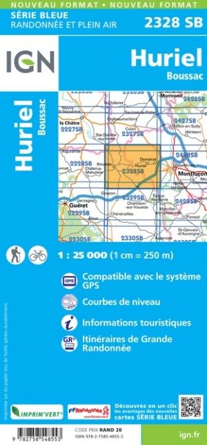 Carte de randonnée n° 2328 - Huriel, Boussac | IGN - Série Bleue carte pliée IGN 